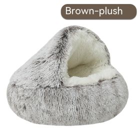 Pet Cat Bed Semi Enclosed Dog House (Option: Coffee-80cm-Plush)