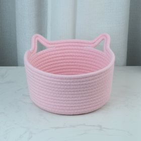 Cat's Ears Desktop Storage Basket Hand Woven Cartoon (Option: Pink-21cmx12cm)